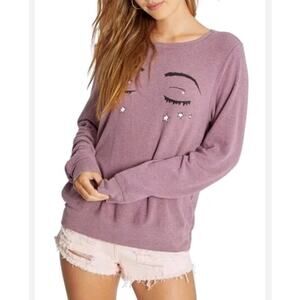 Wildfox Sleeping Beauty Graphic Sweatshirt Purple Star Eyes NWT Small